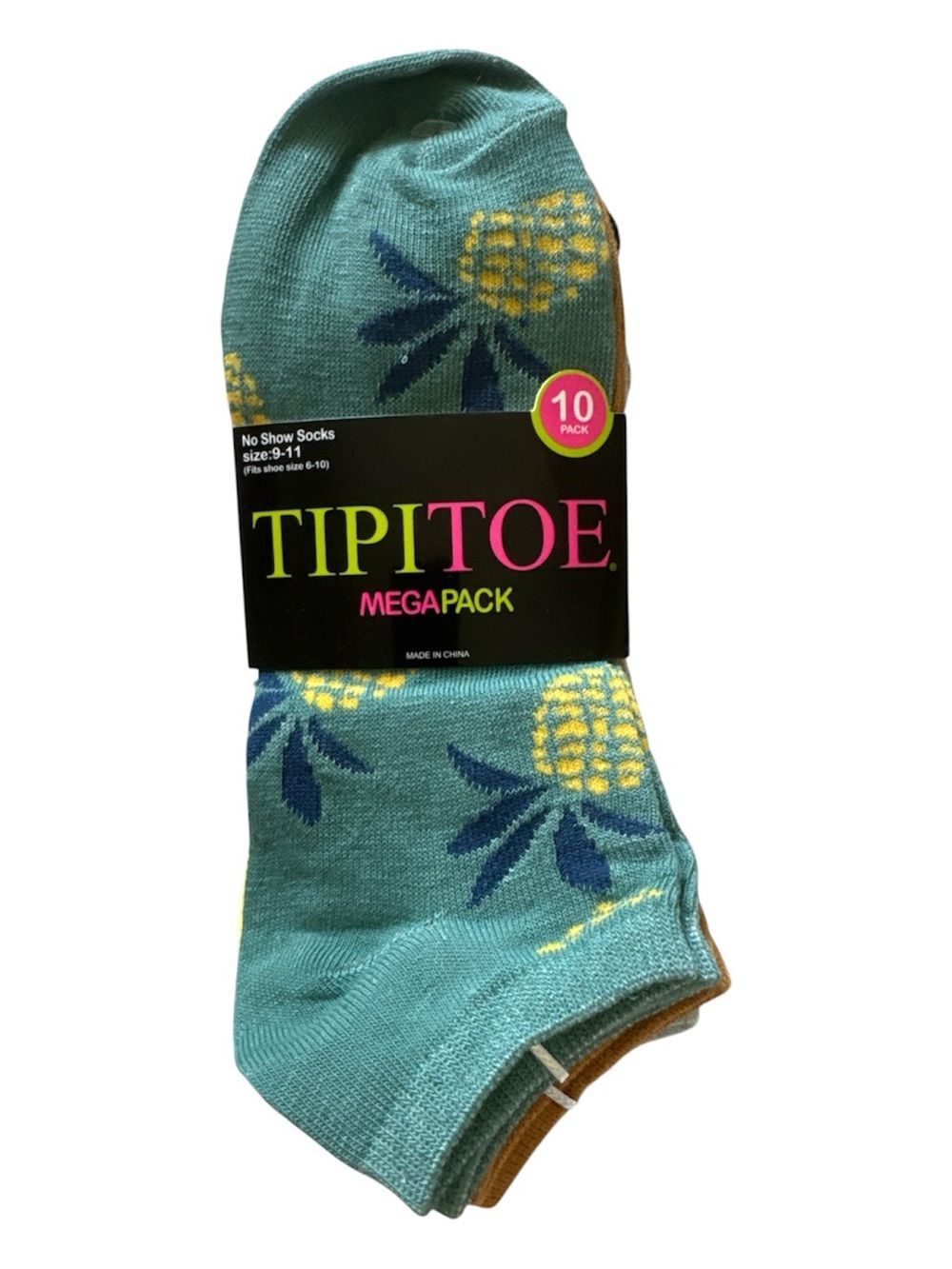 Tipitoe 10 Pack No Show Socks Pineapple Cocktail Teal Multi Shoe Size 6-10